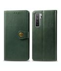 For Huawei Nova 7 SE/P40 Lite 5G Retro Solid Color Leather Buckle Phone Case with Lanyard & Photo Frame & Card Slot & Wallet & Stand Function(Green)