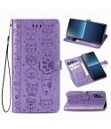 For Sony Xperia L4 Cute Cat and Dog Embossed Horizontal Flip Leather Case with Bracket / Card Slot / Wallet / Lanyard(Purple)