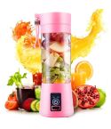 USB Rechargeable Electric Automatic Vegetable Fruit Citrus Orange Juice Maker Cup Mixer Bottle (380ML)(4 Blades Pink)