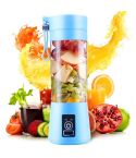 USB Rechargeable Electric Automatic Vegetable Fruit Citrus Orange Juice Maker Cup Mixer Bottle (380ML)(4 Blades Blue)