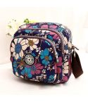 Women Shoulder Bag Waterproof Nylon Handbag Multilayer Crossbody Bag(Purple flower)