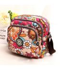 Women Shoulder Bag Waterproof Nylon Handbag Multilayer Crossbody Bag(Dream safflower)