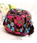 Women Shoulder Bag Waterproof Nylon Handbag Multilayer Crossbody Bag(Red flower)