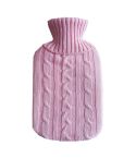 Hot Water Bottle Solid Color Knitting Cover (Without Hot Water Bottle) Water-filled Hot Water Soft Knitting Bottle Velvet Bag(Pink)