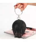 Diamond Tassel Women Party Metal Crystal Clutches Evening Bags Wedding Bag Bridal Shoulder Handbag(Black Crystal Bag)