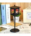 Glass Retro Wrought Iron Street Lamp Candle Holder Home Wedding Decoration(Black)