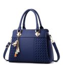 Fashion Women Tassel PU Leather Embroidery Crossbody Bag Shoulder Bag Simple Style Hand Bags(dark blue)