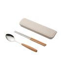 3 in 1 Spoon Chopsticks Fork Cutlery Set Three-piece Creative Work Students Portable Tableware(Two-piece wooden spoon chopsticks)