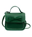 Bowknot PU Leather Mini Baby Girls Casual Messenger Bag Coin Purse Children Small Clutch Bags Simple Shoulder Bag(Green)