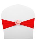 Chair Sashes Bows Decor Elastic Spandex Chair Sash with Pink Flower Stretch Chair Band Wedding Decoration(Red)