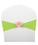 Chair Sashes Bows Decor Elastic Spandex Chair Sash with Pink Flower Stretch Chair Band Wedding Decoration(Light Green)