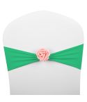 Chair Sashes Bows Decor Elastic Spandex Chair Sash with Pink Flower Stretch Chair Band Wedding Decoration(Green)