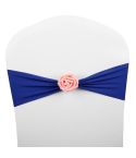 Chair Sashes Bows Decor Elastic Spandex Chair Sash with Pink Flower Stretch Chair Band Wedding Decoration(Royal Blue)