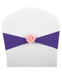 Chair Sashes Bows Decor Elastic Spandex Chair Sash with Pink Flower Stretch Chair Band Wedding Decoration(Dark Purple)