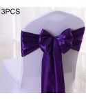 3 PCS Satin Fabric Chair Bows Wedding Chairs Knot Decoration(Dark purple)
