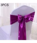 3 PCS Satin Fabric Chair Bows Wedding Chairs Knot Decoration(Purple Pink)