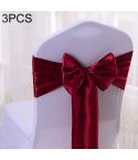 3 PCS Satin Fabric Chair Bows Wedding Chairs Knot Decoration(Red wine)