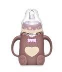 Baby Silicone Glass Bottles Drop-proof and Flatulence-proof Glass Baby Bottle(Style 1 Coffee)