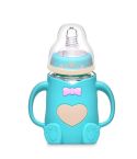 Baby Silicone Glass Bottles Drop-proof and Flatulence-proof Glass Baby Bottle(Style 1 Cyan-blue)