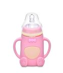 Baby Silicone Glass Bottles Drop-proof and Flatulence-proof Glass Baby Bottle(Style 2 Pink)