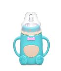 Baby Silicone Glass Bottles Drop-proof and Flatulence-proof Glass Baby Bottle(Style 2 Cyan-blue)