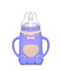Baby Silicone Glass Bottles Drop-proof and Flatulence-proof Glass Baby Bottle(Style 2 Purple)
