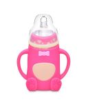 Baby Silicone Glass Bottles Drop-proof and Flatulence-proof Glass Baby Bottle(Style 2 Rose Red)