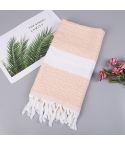 Striped Cotton Bath Towel With Tassels Thin Travel Camping Bath Sauna Beach Gym Pool Blanket Absorbent Easy Care(Light Orange)