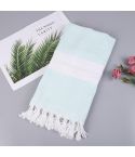 Striped Cotton Bath Towel With Tassels Thin Travel Camping Bath Sauna Beach Gym Pool Blanket Absorbent Easy Care(Sky Blue)