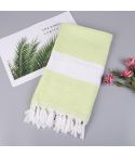Striped Cotton Bath Towel With Tassels Thin Travel Camping Bath Sauna Beach Gym Pool Blanket Absorbent Easy Care(Tender Green)