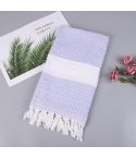 Striped Cotton Bath Towel With Tassels Thin Travel Camping Bath Sauna Beach Gym Pool Blanket Absorbent Easy Care(Light purple)