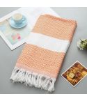 Striped Cotton Bath Towel With Tassels Thin Travel Camping Bath Sauna Beach Gym Pool Blanket Absorbent Easy Care(Orange)