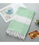Striped Cotton Bath Towel With Tassels Thin Travel Camping Bath Sauna Beach Gym Pool Blanket Absorbent Easy Care(Green)