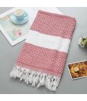 Striped Cotton Bath Towel With Tassels Thin Travel Camping Bath Sauna Beach Gym Pool Blanket Absorbent Easy Care(Red)