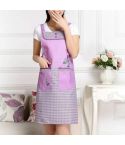 Home Adult Sleeveless Waterproof Grid Anti-oil Aprons with Double Pocket(Purple)