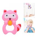 Baby Raccoon Tooth Gel Molar Stick Silicone Baby Bite Toy Hand Rattle Toy(Pink)
