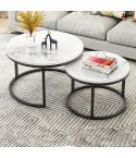 Two-in-one Coffee Table Wrought Iron Table Simple Modern Combination Small Round Table(White Marble)