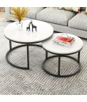 Two-in-one Coffee Table Wrought Iron Table Simple Modern Combination Small Round Table(White Combination)