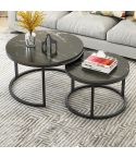 Two-in-one Coffee Table Wrought Iron Table Simple Modern Combination Small Round Table(Black Marble)
