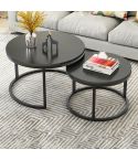 Two-in-one Coffee Table Wrought Iron Table Simple Modern Combination Small Round Table(Black Combination)