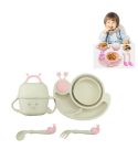 Creative Anti-scald Children Tableware Baby Snail Compartment Spoon Cup Bowl(Beige)