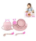 Creative Anti-scald Children Tableware Baby Snail Compartment Spoon Cup Bowl(Pink)