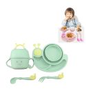 Creative Anti-scald Children Tableware Baby Snail Compartment Spoon Cup Bowl(Green)