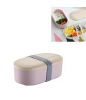 Oval Simple Lunch Box Wooden Sushi Sealed Leak-proof Lunch Box with Cutlery(Pink)