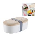 Oval Simple Lunch Box Wooden Sushi Sealed Leak-proof Lunch Box with Cutlery(White)