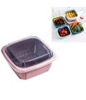 Creative Multifunctional Double-deck Drain Basket Kitchen Refrigerator Fresh Box Plastic Fruit Storage Basket with Lid(Pink)