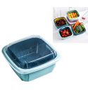 Creative Multifunctional Double-deck Drain Basket Kitchen Refrigerator Fresh Box Plastic Fruit Storage Basket with Lid(Sky Blue)