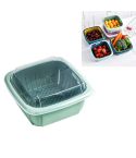 Creative Multifunctional Double-deck Drain Basket Kitchen Refrigerator Fresh Box Plastic Fruit Storage Basket with Lid(Matcha Green)