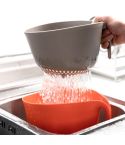 2 in 1 Double-layer Drain Basket Kitchen Plastic Fruit Vegetable Basket Salad Bowl(Gray Orange)