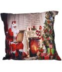 Christmas Ornaments Flannel Pillowcase Cartoon Printing Square Pillowcase Without Pillow Core(Santa Claus Fireplace)